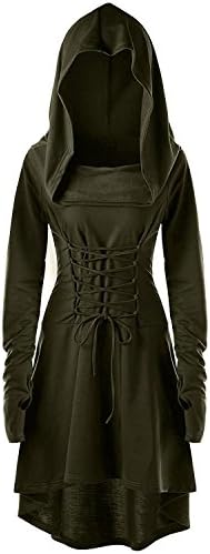 Womens Hooded Robe Lace Up Vintage Pullover High Low Long Hoodie Dress