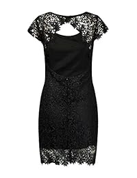 PERSUN Vestido de cóctel de manga larga con encaje floral para mujer