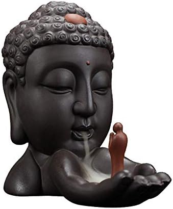 Meyue Buddha Head Waterfall Backflow Incense Burner with 10pcs Backflow Incense Cone, Home Ceramic Decoration Handicraft Gift Backflow Incense Cone Holder Burner