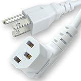 15 Feet Long Right Angled White AC Power Cord Cable Pure Copper Wire Core in Retail Box for Computer Plasma TV Printer Monitor AC Adapter