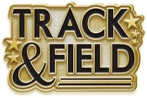 Crown Awards Track and Field Pin - 1" Gold Track and Field Enamel Lapel Pin