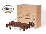 Topline Classic Wood Pants/Skirt Hanger with Adjustable Clips - Mahogany Finish (10 Pack)