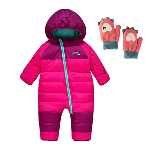 Mangka Toddler Baby Girls Boys Snowsuits Duck Down Jackets Hooded Puffer Jumpsuits(Rose red,3T)