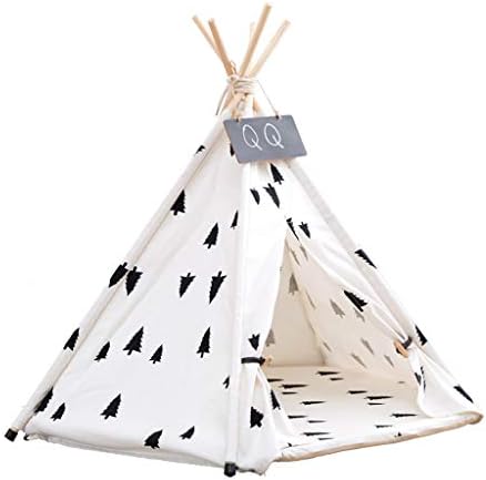 WY Playpens Pet Teepee,Dog Cat Bed Portable Cotton Canvas Tent With Cushion Blackboard Pet Supplies Puppy House,Quickly Assembled Disassembled For Machine Washable Travel Teepee