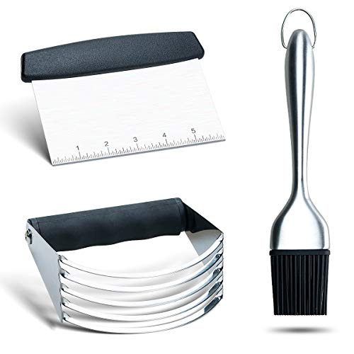 Dough Blender Dough Scraper Pastry Brush/Songway 3 in 1 Stainless Steel Kitchen Tools Set/Pastry Cutter Chopper Set for Kitchen Baking Barbecue