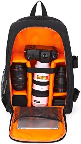 DSLR Camera Backpack Waterproof Light Weighted Laptop Camera Bag Double Function for Lens,Mirrorless Flashes Tripod Holder with Size 17.32" X 7" X 12.4" (Orange)