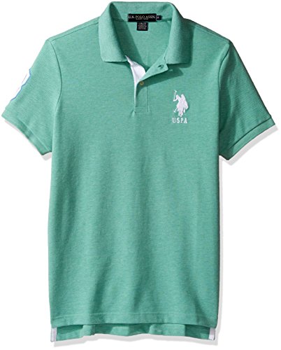 U.S. Polo Assn. Men s Short Sleeve Solid Slim Fit Pique Polo Shirt, Palette Gren Heather, L
