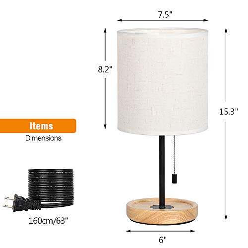Modern Table Lamp, Nightstand Desk Lamp, Bedside Lamp with Wood Base and Linen Shade for Living Room, Bedroom, Office, College Dorm
