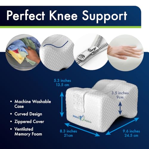 Sports Medica Knee Pillow – Washable Cover Memory Foam Leg Pillow for Sleeping on Side & Back – Hip & Leg Support – Side Sleeper Cushion