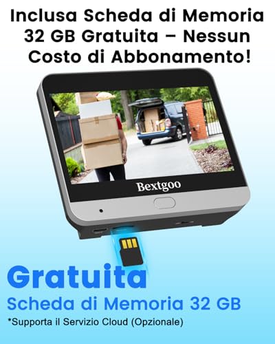 Bextgoo WIFI Digital Door Viewer with Doorbell, 2K WiFi Video Door Phone, 4.3 Display, 8000mAh Battery, 170° Wide Angle, AI Detection, Two-Way Audio, 32G Card Included, for Apartment, Home