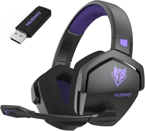 NUBWO G06 Wireless Gaming Headset with Microphone for PS5, PS4, PC, 100-Hr Wireless Controller & Switch, Gaming Headphones with Three Connection Modes (Purple)