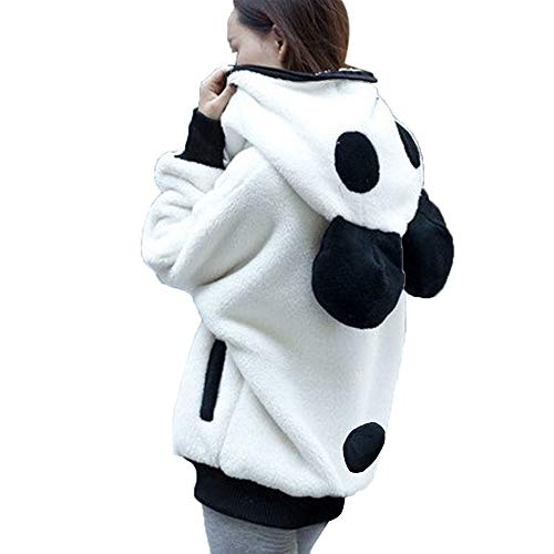 HIRIRI Cute Ear Panda Winter Warm Hoodie Coat Women Fluffy Warm Outerwear Tops Long Sleeve Hooded Jacket White