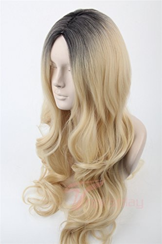 Women Wigs Hair Blonde Ombre Long Wave Natural Style Costume Wig with Dark Roots - Image 3