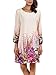 DJT Women's Floral Pattern 3/4 Sleeve Loose Fit Chiffon Tunic Dress Medium Apricot