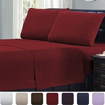 Mellanni Queen Flannel Sheet Set - 4 pc Luxury 100% Cotton - Lightweight Bed Sheets - Cozy, Soft, Warm, Breathable Bedding - Deep Pockets - All Around Elastic (Queen, Burgundy)