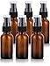 JUVITUS 1 oz / 30 ml Amber Glass Boston Round Bottle with Black Treatment Pump (6 Pack) + Funnel Refillable Empty Storage Containers