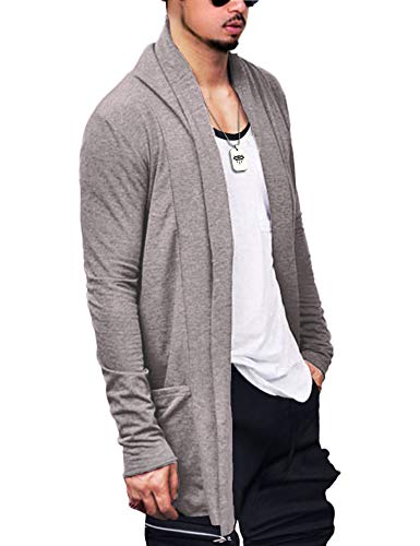 FISOUL Men's Cardigan Ruffle Shawl Collar Cardigan Open Front Blend Long Length Drape Cape Overcoat