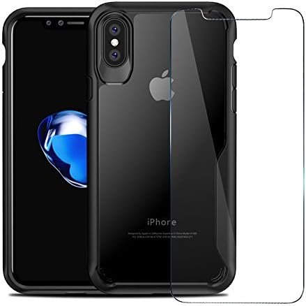 iPhone X Case, Heavy Duty PC + TPU Combo Protective Defender Case for iPhone 10 (Black), Presented Toughened Glass Screen Protector, Business Gift for Men, Women, Girls, Boys