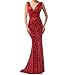 LanierWedding Women's Mermaid Bridesmaid Prom Dresses With Sequins - Plus Size 10 Red