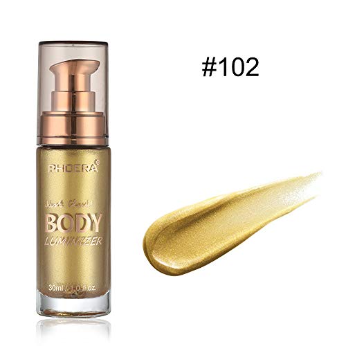 Ownest 3 Colors Body Luminizer, Waterproof Moisturizing and Glow For Face & Body, Radiance All In One Makeup, Face Body Glow Illuminator, Body Highlighter 1fl.oz.-102 Metallic Gold