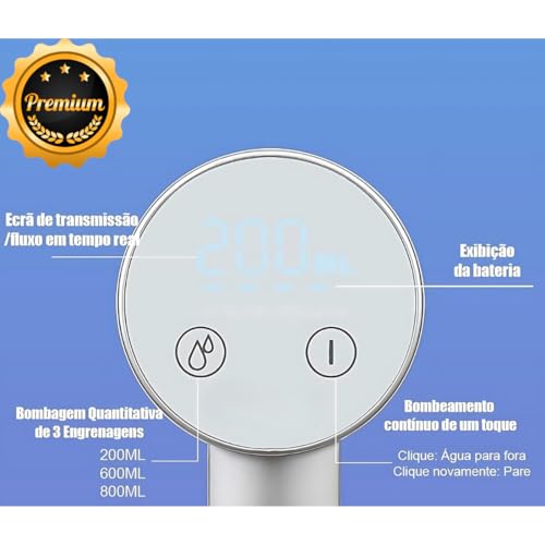 Bomba De Água Galão Recarregavel bebedouro Dispensador sugador puxador Automático Display Digital e Botão Smart Touch Linha Premium (Branco)