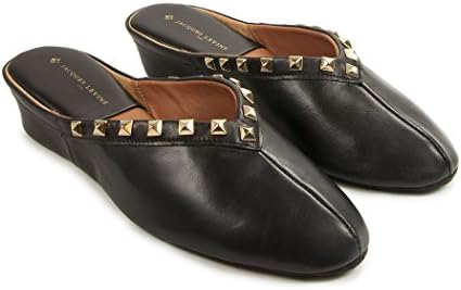 Jacques Levine - Pyramid Stud - Leather Wedge Women's Slipper, 8 (B) Black