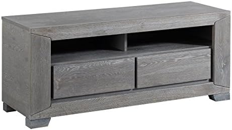 Parisot 0607BATV Titan Solid Oak TV Stand/Unit with 2 Drawers and Shelves, Grey