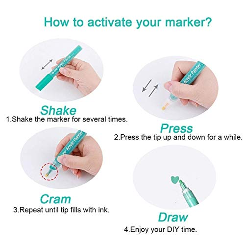 Acrylic Paint Marker Pens, Water Based [Quick Dry] DealKits Pen for Scrapbooking Crafts, DIY Photo Album, Art Rock Painting, Wedding Guest Book, Card Making, Metal and Ceramics, Glass etc. - Set of 12 - Thumbnail 5