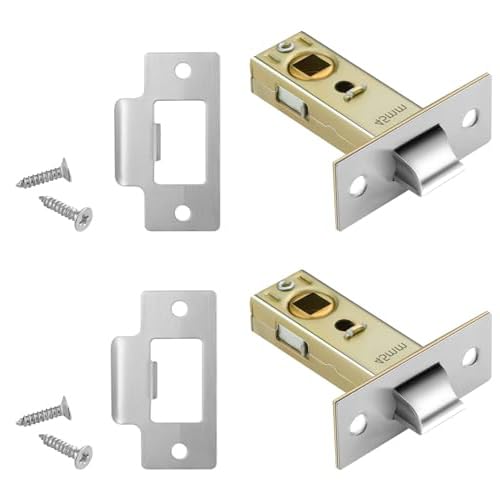 TOP-VIGOR 2Pcs 45mm Tubular Mortice Latch, Stainless Steel Flat Tongue Lock with Door Stopper and Screws, Mute Door Latch Sprung for Internal Doors, Lever Door Handles