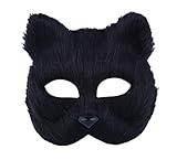 RANDER Halloween Animal vizard Mask glyptostrobus Men and Women Half Face Props Short Hair Cute Fox (Black)