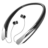 Bluetooth Headphones Sports Neckband Bluetooth Headsets Retractable Earbuds Wireless Sweatproof Bluetooth V4.1 Stereo Earphones with Noise Cancelling Mic for Iphone and Android Cellphones (Black)