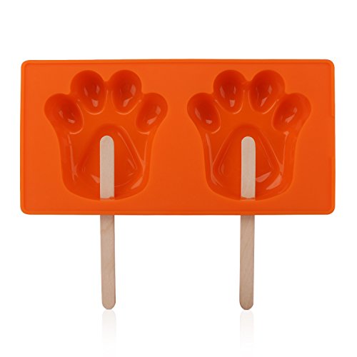 Beasea 2 Cavities Ice Cream Pop DIY Ice Cream Maker Popsicle Silicone Mold Jelly Chocolate Candy Soap Molds Cat Paw Shape Pop Moulds with Lips and 50 Wooden Sticks