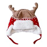Home Prefer Kids Christmas Hats Cotton Brocade Knit Cap Elk Horn Bomber Hat Red