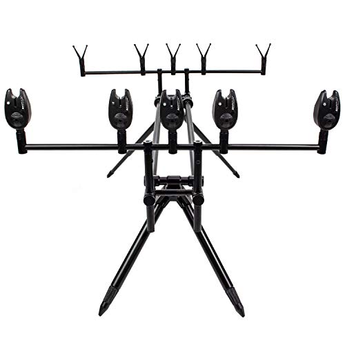 Rod Pod Riverbank - Rutenhalter für 5 Ruten inkl. 5 Bissanzeiger & 5 V-Auflagen - verstellbare Rutenauflage mit Tasche aus Aluminium – Bild 2