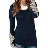 ZANZEA Women's Embroidery Lace Long Sleeve Crew Neck Tops Slim Blouse T-Shirt