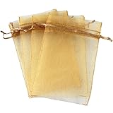 ZXUY 60 Pcs Sheer Organza Drawstring Pouches Gift Bags Gold Color 6x9 Inches