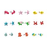 Minihope 9 Pair Sets Cute Sea Animals Hypoallergenic Nickel-free Stud Earrings Set For Kids Girl
