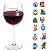 Christmas Holiday Magnetic Wine Charms, Glass & Cocktail Markers Set of 12 - Wine Accessories, Gift Favors, Stocking Stuffers
