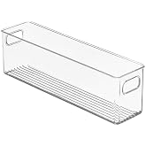 mDesign Plastic Long Stackable Storage Organizer Container, Organization Bin w/Handles for Kitchen, Pantry, Fridge, Freezer,