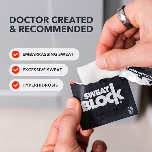 SweatBlock Antiperspirant Underarm Wipes for Men & Women - Clinical Strength for Hyperhidrosis & All-Day Sweat Control - Stop Sweating w/ up to 7-Day Protection per Wipe - Unscented - Pack of 10 Wipes