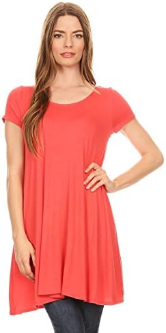 {1004 BAGEL FASHION} WOMEN'S FASHIONABLE CAP SLEEVE SUPER SOFT MINI SOLID DRESSES (SMALL, CORAL)