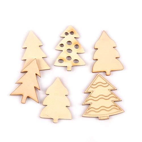 MILISTEN 50 Stks Kerst Opknoping Houten Ornament Diverse Kerstboom Vorm Uitsparingen Versieringen Leuke Houten Boom Stukken Voor Kerstversiering (Gemengd) - Afbeelding 6