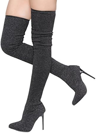 Women's Thigh High Boots Stretchy Snug Fit Sock Over The Knee Heel Shoes, Color Black, Size:9