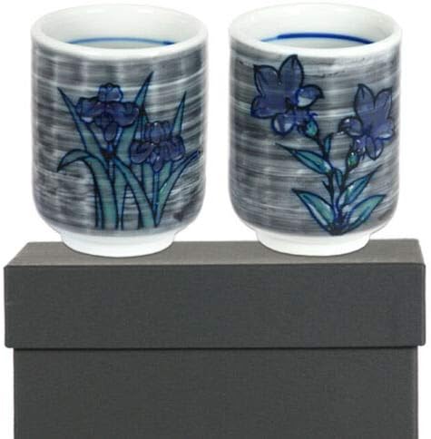 Set of 2 - Blue Flower Gift Boxed - Japanese 3"H Ceramic Sushi Tea Cup