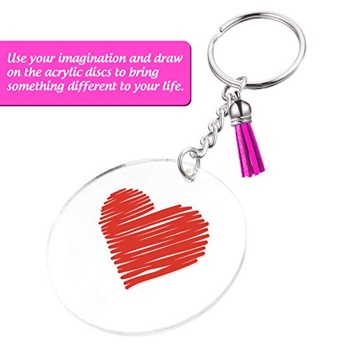 Blank Acrylic, 90PCS Transparent Discs Circle Acrylic Keychain Blanks 2 inch Clear Round Discs with Tassel Pendant Keyring for DIY Project and Craft Favor