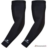CompressionZ Compression Arm Sleeves for Men & Women - UV Protection - Sports Elbow Sleeve Baseball Basketball Tennis Golf Arm Warmers (Black, XL)