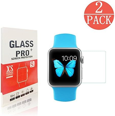 Apple Watch 38mm Tempered Glass Screen Protector, supertima [9H Hardness][Only cover flat area][Anti-Fingerprint][Anti-Bubble] screen protector for Apple Watch 38mm [2 Pack]
