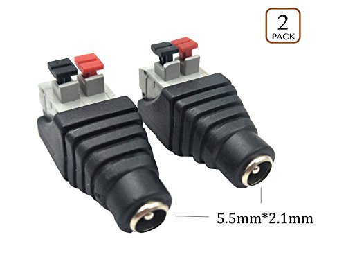 Exuun 2-Pack Female DC Power Connector 5.5mm x 2.1mm 12V 14V Power Barrel Jack to 2 Screw Terminal Adapter for CCTV Camera and LED Light Strip (Female DC Power Connector)