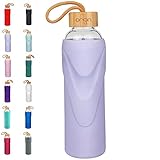 ORIGIN - Best BPA-Free Glass Water Bottle with Protective Silicone Sleeve and Bamboo Lid - Dishwasher Safe - 32 Ounce (Lavender)