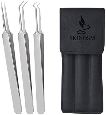 SKINOSM Whitehead Removal Tweezers Tool Pimple Zit Popping Tool Blackhead Whitehead Extractor Kit 3-in-1 Tool for Blackheads 3PCS